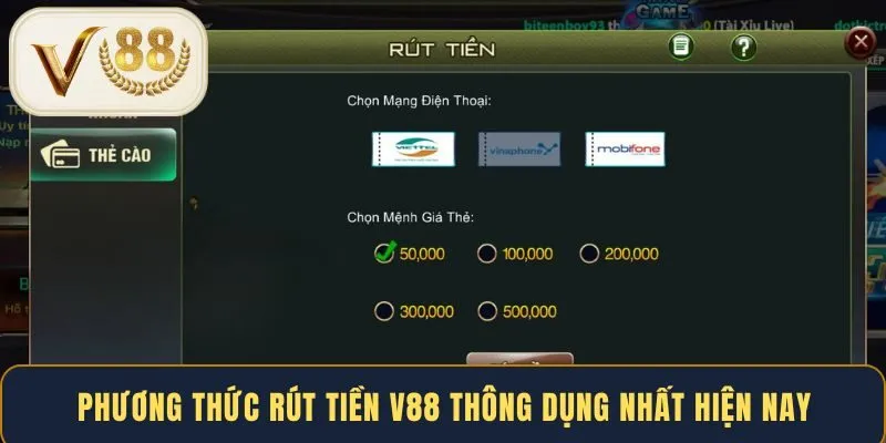 Phương thức rút tiền V88 thông dụng nhất hiện nay